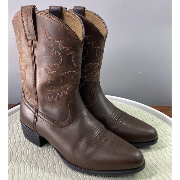 Ariat Women Or Youth Leather Brown Western Cowboy Boots Cowgirl Sz.7 Wom/5 Youth
